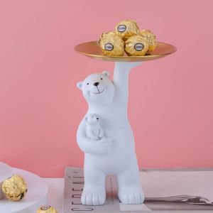 ตกแต่งบ้าน ถาดหมีขั้วโลกพรีเมียม - ฟังก์ชั่น 2-in-1 (เก็บกุญแจ+เครื่องประดับ) ของแต่งโถงทางเข้าสไตล์มินิมอล เรซิ่นเกรดดี ทนทาน 100% ขนาดกะทัดรัด ของขวัญขึ้นบ้านใหม่สุดเท่