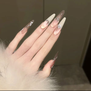 Nail Art Stickers Cat Eye Hand Painted Flashing Fairy Atmosphere Pure Desire Gentle Pink Milk White Flower French Style Wearable Nail