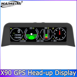 RYSJM | X90 GPS Head Up Display Speedometer Overspeed Alarm Slope Meter Inclinometer Car Compass HUD Pitch Angle Protractor Clock