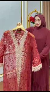 Kiukiu Lestari Dress Gamis Outer Brukat Wanita - Dress Kondangan - Gamis Brukat Set 2 in 1 Brukat Tile Premium