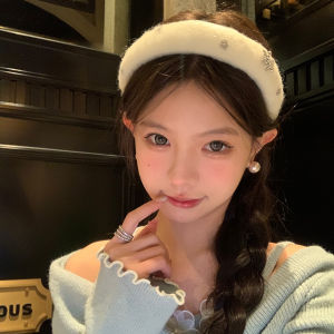 เครื่องประดับผมสไตล์เกาหลี สายรัดผมขนแกะสีขาว ทรงหัวสูง ฤดูหนาว ดอกไม้ ขนมปังสดใหม่ สายรัดผมสุดเก๋