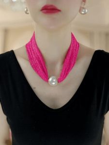 Khăn Choàng Lụa Thời Trang Mùa Hè 2025 Mới Có Nút Từ Ngọc Trai Lớn Đa Năng Màu Trơn Bảo Vệ Cổ Thời Trang Cho Người Lười Biếng