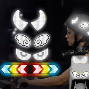 SEAMETAL Reflective Stickers Motorcycle Helmet Decal Arrows Eyes Wings Devil Horns Waterproof Night Warning Sign