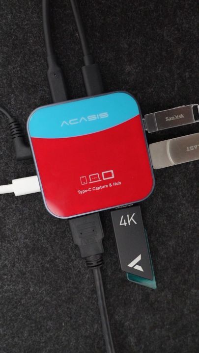 Acasis 2-in-1 capture Card Thu Hình 1080P60 & Dock Cho Nintendo Switch, iPad, Máy Tính Xách Tay | USB 3.0 Độ Trễ Cực Thấp | HDMI, USB-C, Sạc PD, Cổng Âm Thanh | VC-003Pro