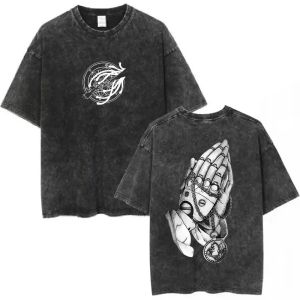 Bandai | Hot Sale Anime Peripherals Fullmetal Alchemist Graphic Print T-shirt Men Women Vintage Washed Cotton Top Summer New Tee