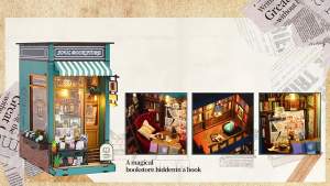 Bookshelf Set DIY Wooden Miniature Doll House Book Nook Kit 3D Puzzle Assembly Building Model With LED Light Dollhouse Gifts