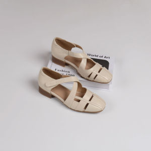 Braided Low Heel Square Toe Slip-on Sandals 40 Size