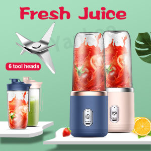 Pembuat Jus Mini Nirkabel 400mL Cangkir Ganda Portabel Pengisian Daya USB Baja Tahan Karat 304 6-bilah Pembuat Jus Mini Multifungsi