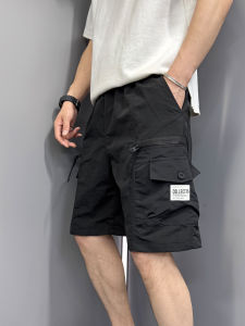 กางเกงขาสั้นผ้าไหมน้ำแข็งทรงหลวมสำหรับผู้ชาย กางเกงขายาวทรงตรง 5 นิ้ว ระบายอากาศได้ดี สำหรับกลางแจ้ง ฤดูร้อน 2025 กางเกงขายาวทรงตรง