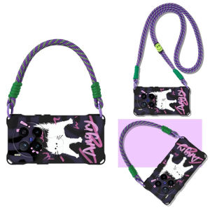 Vivo X200 Ultra X100S X90 pro X80 X70 X60 X50 Cute Cartoon Scary Cat Full Cover Anti-Fall Phone Case with Lanyard Womens Style