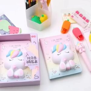 Buku Diary Free Squishy Pen 10 Warna Magnet Lucu Binder Journal Planner Anak Transparan