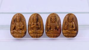 Mặt dây chuyền Phật Đại nhật như lai đá mắt hổ 2.2 x 3.6cm 2.9 x 4.5cm kèm vòng cổ hạt chuỗi đá đen + móc inox Phật bản mệnh
