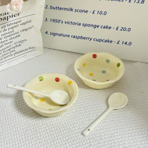 Ceramic Bowl Spoon Cute Rice Bowl Noodle Bowl Fruit Salad Bowl For Home Good-looking Oatmeal Breakfast Bowl Yogurt Bowl