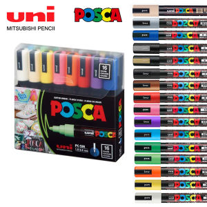 16pcs Japan UNI POSCA Markers Set Acrylic Graffiti Drawing Permanent Waterproof Childrens Drawing PC-3M/1M/5M Art Supplies