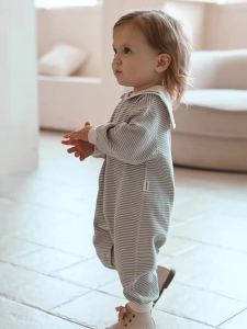 OAK FAMILY | Spring Autumn Newborn Cotton Long Sleeve Striped Navy Collar Rompers