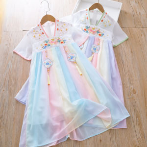 Princess Style Summer Fairylike Snowflake Hanfu Dress Baby Girl Performance Costume Traditional Chinese Ethnic Stage Outfit