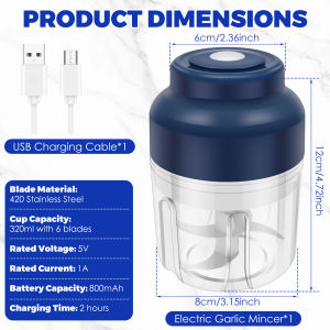 Electric Garlic Chopper Portable Veggie Chopper Garlic Grinder Masher Cordless Food Processor for for Ginger Chili Fruit Meat