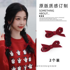 Christmas Red Velvet Hair Clip Womens Forehead Bangs Clip New Year Autumn Winter Side Hair Clip Hair Accessories Butterfly Knot