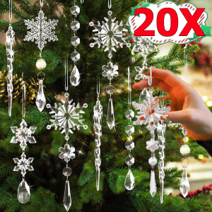 20Pcs Christmas Hanging Ornaments / Transparent Snowflakes Ice Edge Acrylic Fake Ice Picks DIY Xmas Tree Pendants Decoration Supplies / Acrylic Transparent Crystal Decor