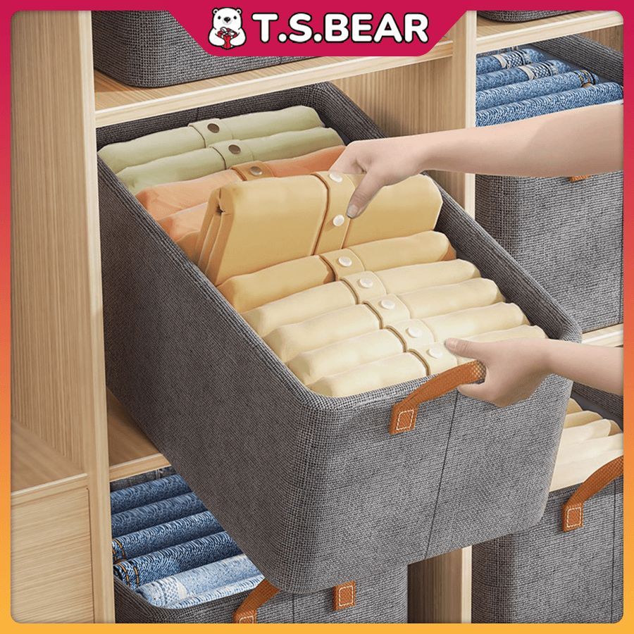 Foldable Storage Box Steel Frame Clothes Organizer Box Storage Basket Kotak Simpan Baju Barang 收纳箱 Closet Wardrobe Organizers ST06