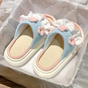 Dép Vải Lanh Nữ Mùa Xuân 2022 Đế Dày Chống Trượt Trong Nhà EVA Đế Pha Trộn Phong Cách Công Chúa Dép Vải Lanh Cotton Mùa Xuân Thu