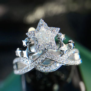 Huitan Fresh Style Star Rings for Female High Quality Silver Plated Crystal CZ Stone Fashion Luxury Women Rings Delicate Jewelry