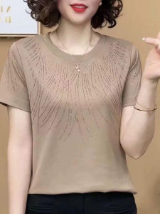 QIAOXIZI | Loose Fit Ageless Slimming Short Sleeve T-shirt for Women