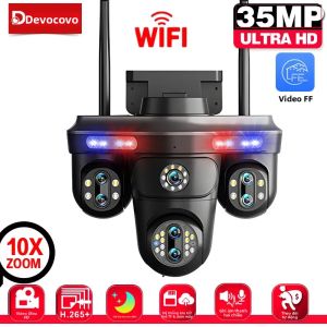 Camera IP Ngoài Trời 4K 35MP Giám Sát WiFi Với Bảy Ống Kính Bốn Màn Hình PTZ Zoom Quang Học 10X Camera Quan Sát An Ninh Chống Nước