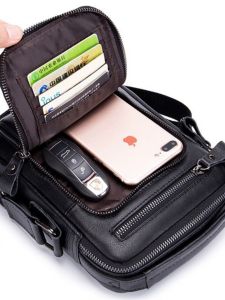 Genuine Leather Mens Crossbody Bag Casual Backpack Vintage Vertical Small Square Bag Top Layer Cowhide Business Handbag Trendy