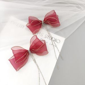 คลิปผมโบว์ผีเสื้อสีแดงใหม่ หมวกแต่งผมสไตล์เกาหลี หมวกแต่งผมสำหรับงานแต่งงาน หมวกแต่งผมสำหรับการถ่ายภาพ หมวกแต่งผมแบบสวม