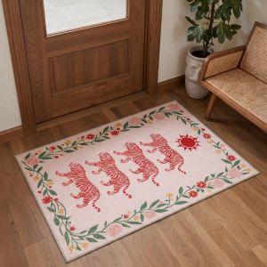 VIKAMA Two White Tiger Japanese Ukiyo e Blue Yellow Wildlife Art Crystal Velvet Door Mat Non Slip Entryway Bedroom Living Room