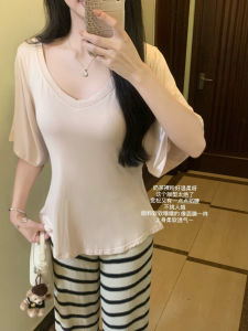 Áo Thun Nữ Cổ Chữ V Rộng Tay Ngắn Mùa Hè Thường Ngày Thoáng Khí Thoải Mái Màu Trơn Không Tay Áo Lót Ngắn