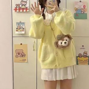 Japanese Style Knitted Sweater Cardigan Womens Small Size Soft Cozy Autumn Winter Warm Long Sleeve Top Spring Fashionable