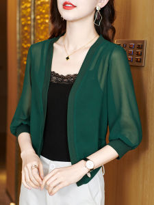 ผู้หญิง สั้น ตาข่าย เสื้อแจ็คเก็ต คาร์ดิเกน ฤดูร้อน 2024 ทันสมัย ครีมกันแดด เสื้อท่อนบน เรียบหรู เลดี้ Choice เหมาะสําหรับกระโปรง