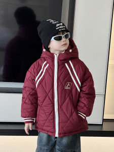 เสื้อแจ็คเก็ตผ้าฝ้ายสีแดง อบอุ่น แฟชั่น สำหรับเด็กชาย ฤดูใบไม้ร่วง/ฤดูหนาว เสื้อผ้าเด็ก แจ็คเก็ตผ้าฝ้าย ทรงหลวม แขนยาว ปกตั้ง