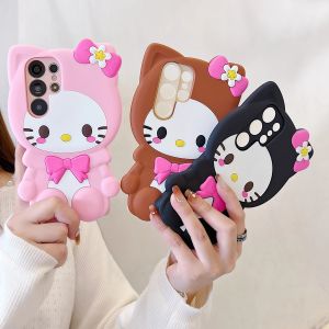 Sanrio | Cute Cartoon Bow Hello Kitty Leg Bracket Phone Case For iPhone 17 16 15 14 13 12 Pro Max Plus 6 7 8 Plus XR Silicone Back Cover