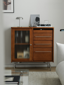 Yushen Retro Style Solid Wood Coffee Cabinet Multi-Function Wall-Mounted Storage Cabinet for Living Room Small Apartment