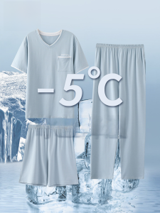 Palanduo ชุดนอนผู้ชายฤดูร้อนผ้าโมดัลแขนสั้นแบบบางเย็นสบายผ้าไหมเย็นชุดสามชิ้นชุดใส่ในบ้านไซส์ใหญ่สำหรับผู้ชาย