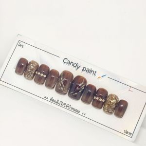 พร้อมส่งเล็บสำเร็จน้ำตาลลูกแก้ว มีไซส์ให้เลือกฟรีกาวตะไบงานจริงสวยมาก