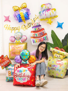 Creative Birthday Cake Balloon Party Scene Decoration Props Aluminum Foil Balloons Baby First Year Birthday Celebration Supplies