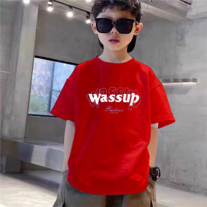 New 2025 Summer Childrens Cotton T-shirt Short Sleeve Pure Cotton Red Boys Girls Kids Casual Loose Fit round Neck Top