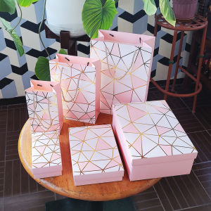 Ms Paper Co. Pink Gold Geometric Gift Box Packaging Set for Souvenirs Christmas Wrapping Bags for Gift
