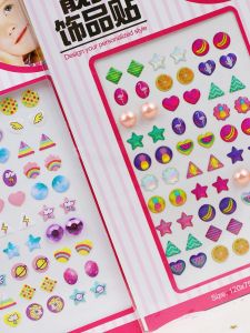 Earrings for Girls Ear Patch Three-Dimensional Shiny Pearl Heart Five-Pointed Star Bindi Crystal Kids Stud Earrings Stickers Painting Stickers
