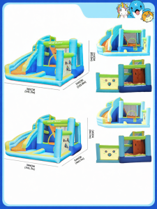 DOCTOR DOLPHIN | Spray Water Inflatable Bouncer Playground Slide with Safety Net