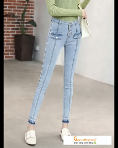 Quần jean nữ lưng cao dáng ôm Queenbe GLQ118 vải jean cotton co giãn bền màu
