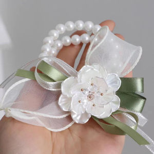 Mori Style Fresh Pearl Stretch Wedding Bracelet Bridesmaid Wrist Flower Sisters Group Handed Flower Event Sign-in Logo