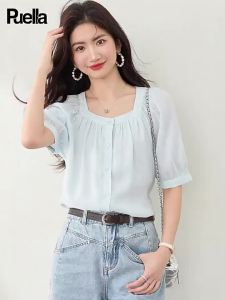 puella | French Square Neck Short Sleeve Chiffon Shirt