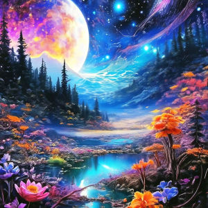 KAYOU | Oil Painting By Numbers Moon Galaxy Forest Lake Paint By Numbers on Canvas Landscape Frameless Home Decor