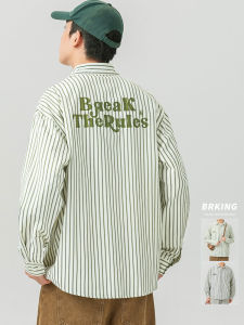 Woodsoon Japanese Style Stripe Shirt Mens Spring and Autumn Loose Casual Polo Collar Shirt Teenagers Long Sleeves Outwear