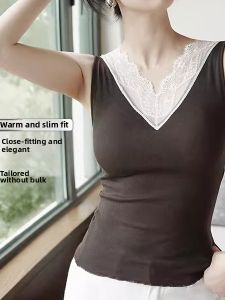 chaqi | Thermal Warm Plush Camisole Top Slimming Lace V-Neck With Pads